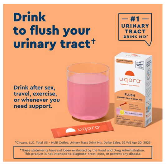 Uqora Flush Urinary Tract Health Drink Mix, Pink Lemonade Flavor