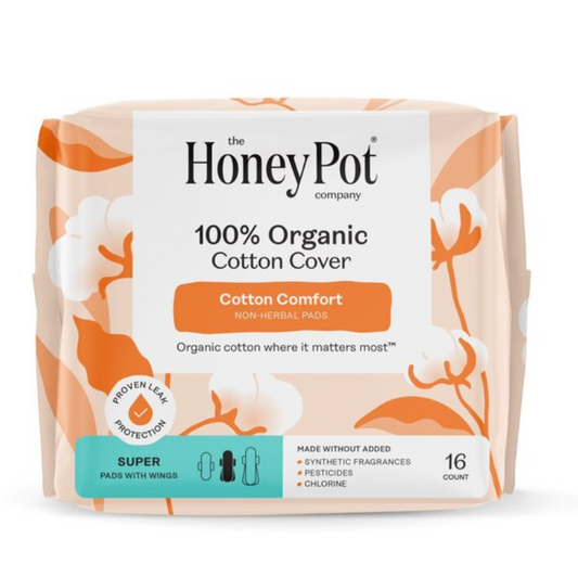 Organic Top Sheet Non Herbal Pad, Super, 16 Count. Honey Pot